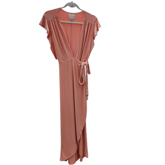 Misa Los Angeles Irina Wrap Maxi‎ Dress Small Pink Draped Formal Belted Ruffle - Picture 3 of 11
